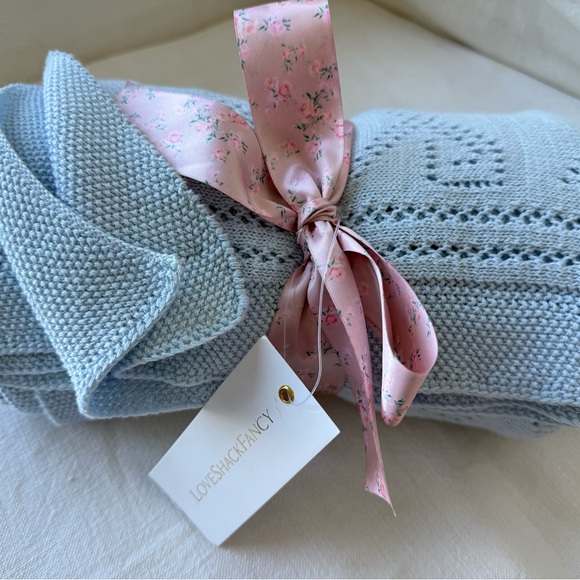 LoveShackFancy Pointelle Throw Blanket (Moonlight Blue) - Picture 4 of 5